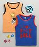 BUMZEE Cotton Pack Of 2 Sleveless Space Theme & I Love Football Text Printed Tees - Blue & Orange