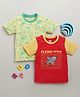 BUMZEE Cotton Pack Of 2 Half Sleeves Dolphins & Aeroplane Printed Tees - Red & Yellow