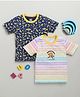 BUMZEE Cotton Pack Of 2 Half Sleeves Shooting Stars & Basket Ball Printed Tees - Indigo & Multi Colour