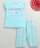 BUMZEE Cotton Cap Sleeves Shooting Star Printed Coordinating Tee & Capri Set - Sky Blue