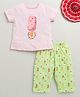 BUMZEE Cotton Half Sleeves Ice Cream Printed Tee & Capri Set - Pink & Green