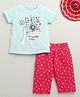 BUMZEE Cotton Half Sleeves Floral & Camera Printed Tee & Capris Set - Pink & Mint Green