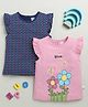 BUMZEE Cotton Pack Of 2 Cap Sleeves Floral & Polka Dots Printed Tees - Navy Blue & Pink