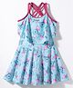 ROVARS Sleeveless Frock Swimsuit with Flamingo Print - Light Blue