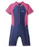 ROVARS Half Raglan Sleeves Legged Swimming Bodysuit - Navy & Pink