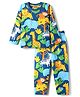 Babyhug Cotton Knit Full Sleeves Co-ord Night Suit With Animal Print - Navy Blue