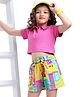 OLLINGTON ST. Cotton Popcorn Half Sleeves Top & Printed Knit Shorts Set with Belt - Pink & Multicolor