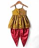 Saka Designs Cotton Woven Sleeveless Floral Embroidered Kurti Dhoti Set - Gold & Red
