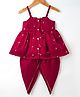 Saka Designs Woven Sleeveless Kurti Dhoti Set with Sequin Detailing & Embroidery - Maroon