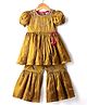 Saka Designs Woven Half Sleeves Kurta Gharara Set With Embroidery Detailing - Golden