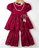 Saka Designs Woven Half Sleeves Kurti Gharara Set with Embroidery & Sequin Detailing - Maroon