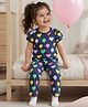 Babyhug Cotton Knit Half Sleeves Co-ords Night Suit With Balloon Print - Navy Blue
