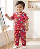 Babyhug Cotton Knit Half Sleeves Co-ords  Night Suit With Bear Print - Red