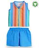 The Boo Boo Club 100% Cotton Muslin Sleeveless Striped Shirt & Shorts Set - Multi Colour