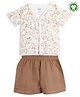 The Boo Boo Club 100% Cotton Muslin Half Sleeves Baby Animals Printed Shirt & Shorts Set - Beige
