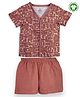 The Boo Boo Club 100% Cotton Muslin Half Sleeves Bear Printed Shirt & Shorts Set - Brown