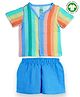 The Boo Boo Club 100% Cotton Muslin Half Sleeves Striped Shirt & Shorts Set - Multi Colour