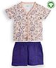 The Boo Boo Club 100% Cotton Muslin Half Sleeves Baby Animals Printed Shirt & Shorts Set - Tan