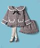 ToffyHouse 100% Cotton Woven Full Sleeves Checkered Peter Pan Collared Top with Skirt Leggings  & Bow Applique - Light Grey & Cream