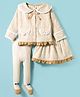 ToffyHouse Cotton Woven Full Sleeves Checkered Peter Pan Collared Party Top & Skirt with Bow Applique & Stockings - Cream