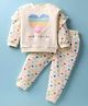ToffyHouse Cotton Knit Full Sleeves Top & Lounge Pants Set With Hearts Print - Offwhite
