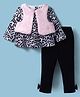 ToffyHouse Cotton Full Sleeves Leopard Printed Top With Fur Shrug & Pants Set - Black