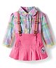 ToffyHouse 100% Cotton Knit Full Sleeves Checkered Top & Skirt Set with Suspender - Pink