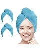 Ambra Linens Super Absorbent Hair Towel Wrap for Women-Quick Drying Microfiber Hair Turban with Elastic Loop and Button Closure-Salon Quality Hair Drying Bathrobe 320 GSM Pack of 2 (Blue)