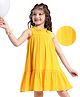 Hola Bonita Woven Crinkle Rayon Sleeveless Solid Color Dress with Schiflli - Yellow