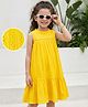 Hola Bonita Woven Crinkle Rayon Sleeveless Solid Color Dress with Schiflli - Yellow