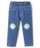 Babyhug Full Length Denim Jeggings Washed with Stretch & Floral Embroidery - Blue