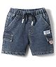 Babyhug Denim Washed Mid Thigh Shorts With Stretch & Teddy Bear Patch - Blue