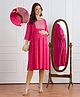 Bella Mama Woven Three Forth Sleeves Gold Foil Printed Maternity Kurta With Embroidered Yoke - Dark Pink