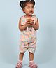 Mama & Peaches 100% Cotton Muslin Sleeveless Polka Dots Printed Double Layered Romper - Pink