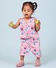 Mama & Peaches 100% Cotton Muslin Sleeveless Evil Eye Printed Double Layered Romper - Pink
