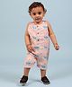 Mama & Peaches Muslin Sleeveless Ducks Printed Double Layered Romper - Pink