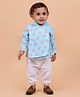 Mama & Peaches Muslin Full Sleeves Starfish Printed Angrakha Style Kurta & Pyjama Set - Blue
