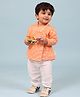 Mama & Peaches Muslin Full Sleeves Hearts Printed Angrakha Style Kurta & Pyjama Set - Orange