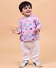 Mama & Peaches Muslin Full Sleeves Evil Eye Printed Angrakha Style Kurta & Pyjama Set - Pink