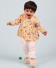 Mama & Peaches Muslin Full Sleeves Lemons Printed Angrakha Style Kurta & Pyjama Set - Multi Colour