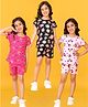KUCHIPOO Cotton Blend Mickey & Friends Featuring Pack Of 3 Half Sleeves Characters Printed Coordinating Tees & Shorts Set - Pink White & Black