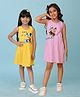 KUCHIPOO Cotton Blend Pack Of 2 Sleeveless Disney Mickey & Friends Featuring Minnie Mouse & Daisy Duck Printed Dresses - Yellow & Pink