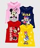 KUCHIPOO Cotton Blend Pack Of 4 Mickey & Friends Featuring Sleeveless Characters Printed Tees - Red Blue Yellow & Pink