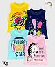 KUCHIPOO Cotton Pack Of 4 Sleeveless Space Theme & Ice Cream Printed Tees - Blue Pink Yellow & Navy Blue