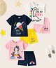 KUCHIPOO Cotton Blend Pack Of 3 Half Sleeves Baby Unicorn & Space Theme Printed Coordinating Tees & Shorts Set - Pink Blue White & Yellow