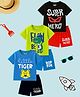 KUCHIPOO Cotton Blend Pack Of 3 Half Sleeves Baby Animals & Typography Printed Tees & Shorts Set - Black Blue Green & Red