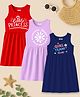 KUCHIPOO Cotton Blend Pack Of 3 Sleeveless GIrl Team Love & Little Princess Text Printed Dresses - Red Lilac & Navy Blue