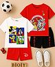 KUCHIPOO Cotton Blend Pack Of 2 Disney Featuring Half Sleeves Characters Printed Tees & Coordinating Shorts Set - Red White & Black