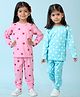 KUCHIPOO Cotton Blend Pack Of 2 Full Sleeves Polka Dots & Stars Printed Tees & Coordinating Joggers Set - Pink & Sea Green