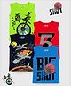 KUCHIPOO Cotton Blend Pack Of 4 Sleeveless Space Theme & Motorcycle Printed Tees - Red Green Black & Blue